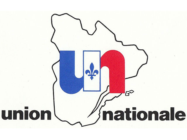 New blue, white and red logo of the Union nationale, represented by a U and an N séparé separated by a Fleur de lys