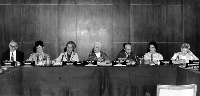 John Peters Humprey, Lola M. Lange, Jeanne Lapointe, Florence Bird, Jacques Henripin, Doris Ogilvie and Elsie Gregory MacGill