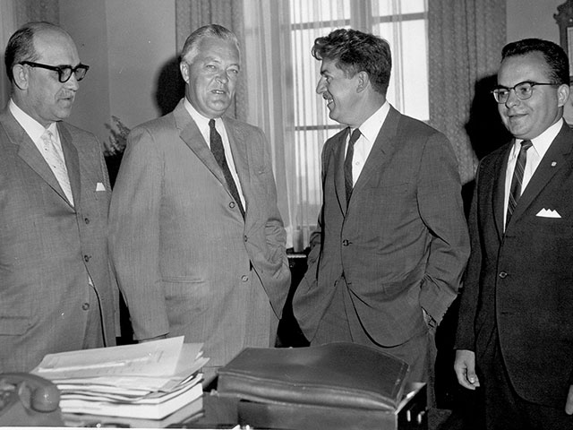 Representatives from the Syndicat des fonctionnaires provinciaux du Québec meeting with Jean Lesage