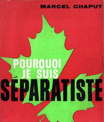 Couverture du livre de Marcel Chaput sur laquelle on retrouve une feuille d'érable verte sur fond rouge