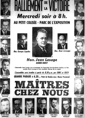 Invitation to an assembly of Liberal Party partisans in the Québec region during the election campaign of 1962